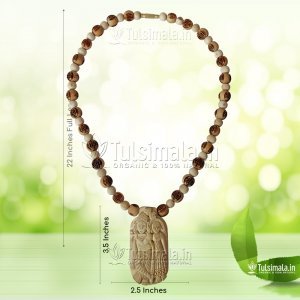 Shri radha Krishna Tulsi Locket Mala With radha radha Carved 12mm Bead Size 3