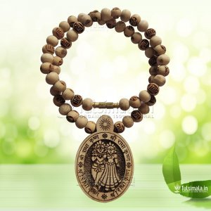 Shri Radha Krishna Tulsi Locket Mala With Radha Carved Beads 10mm