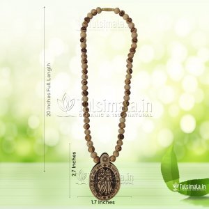 Shri Radha Krishna Tulsi Locket Mala With Radha Carved Beads 10mm