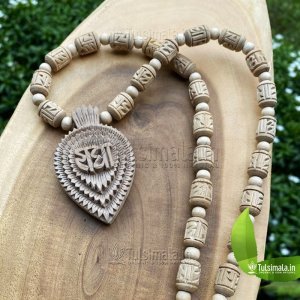 Custom Design Radha Hand Carved Tulasi Pendant 10mm Beads 22 Inches Full Length
