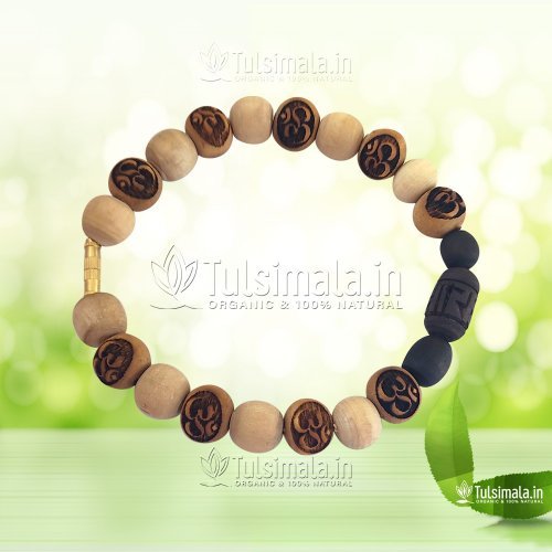 Pure Tulsi Bracelet Om and Radha Carved Tulsi Round