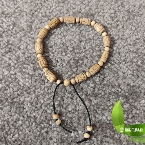 Shri Radha Carved Beads Bracelet Original Tulsi Beads 8mm Beads, Standard Size with Adjustable Thread