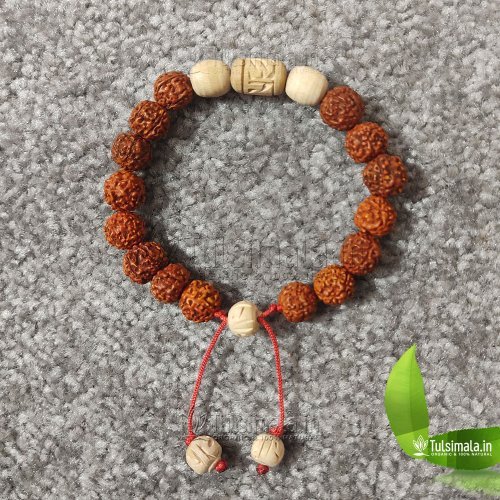 Tulsi Beads with rudraksha 14mm Radha Carving Bead Bracelet
