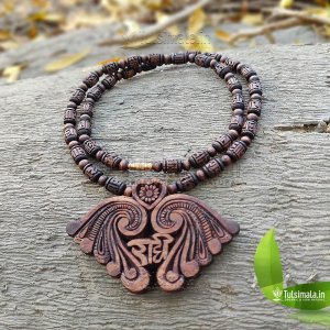 Shree Radhe Handmade Tulsi Necklace - Hare Krishna Kanthi Mala, Jay Shri Radhe Locket Mala, Shree Radhe Holy, Locket Size 2.8 x 1.8 Inches