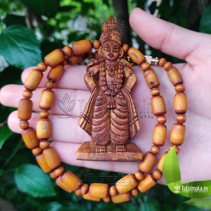 Shri Vitthal Tulsi Mala Locket in gold Colour Locket Size 3 x 1.5 Inches with 6 mm Barrel Golden Beads