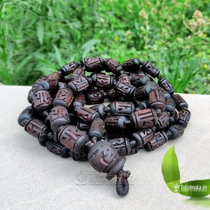 108+1 Original Tulsi Japa Mala Radha Carving Beads Dark Brown