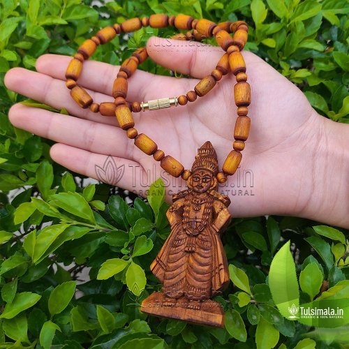 Shri Vitthal Tulsi Mala Locket in gold Colour Locket Size 3 x 1.5 Inches with 6 mm Barrel Golden Beads