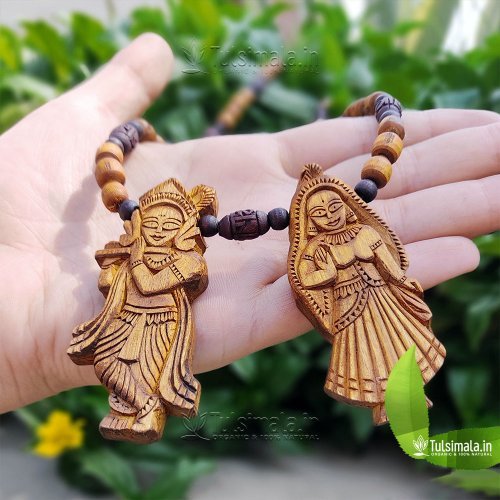 Shri Radha Krishna Handmade Tulsi Necklace, Each Locket Size 2.5 x 1.1 Inches