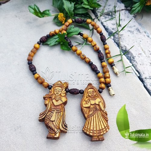 Shri Radha Krishna Handmade Tulsi Necklace, Each Locket Size 2.5 x 1.1 Inches