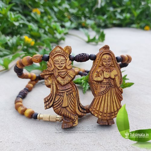 Shri Radha Krishna Handmade Tulsi Necklace, Each Locket Size 2.5 x 1.1 Inches