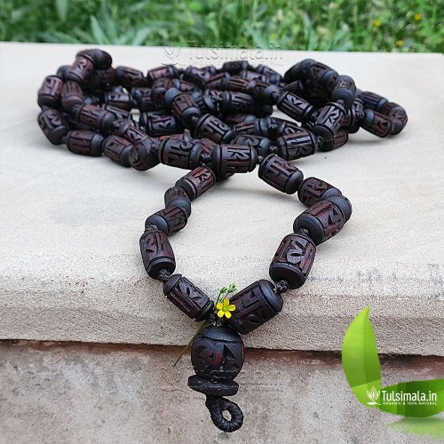 108+1 Original Tulsi Japa Mala Radha Carving Beads Dark Brown