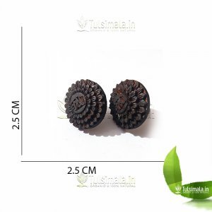 Iskcon Tulsi Eaaring Shri Krishna Carving Original Tulsi Wood Handmade Design Earrings 2.5cmx2.5cm for men and Women 3