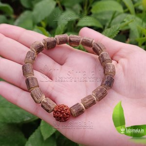 Original Tulsi Beads Bracelet with Rudraksha and Strong Elastic Thread