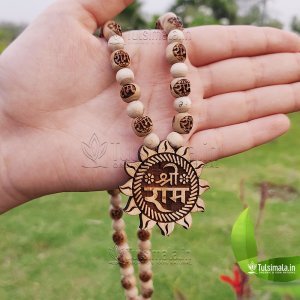 Shri Ram Original Tulasi Locket Mala with Sri Ram Written Beads