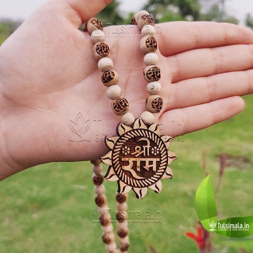Shri Ram Original Tulasi Locket Mala with Sri Ram Written Beads