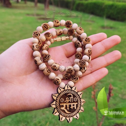 Shri Ram Original Tulasi Locket Mala with Sri Ram Written Beads
