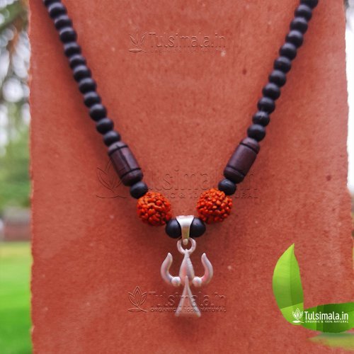 Lord Shiva Trishul Pure  Silver Locket Mala Necklace for Men, Women, Girls and Boys