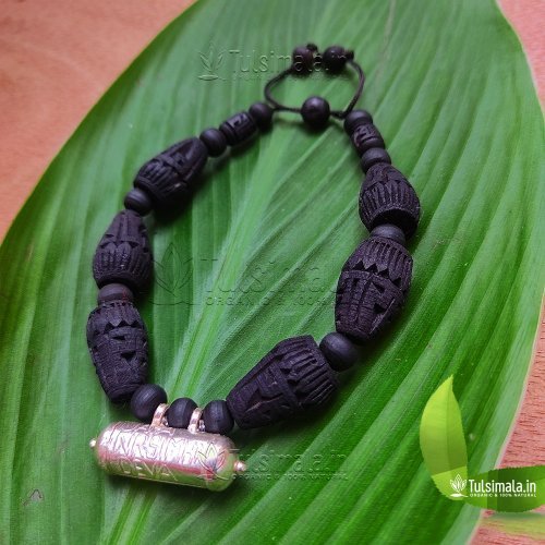 Pure Silver Made Narasimhan Kavach Black Mridangam Shape Beads