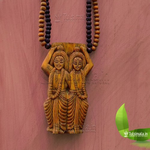 Shri Gaur Nitai Double Layer Tulsi Locket Mala With Golden and Black Beads 8mm Size Mala ful Length 32 Inches Actula Photo Shown