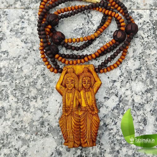 Shri Gaur Nitai Double Layer Tulsi Locket Mala With Golden and Black Beads 8mm Size Mala ful Length 32 Inches Actula Photo Shown