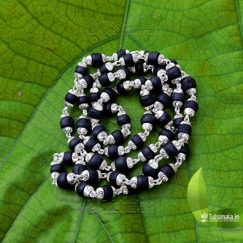 2mm Black Tulsi Beads SilverCaping Original Tulsi Kanthi Mala