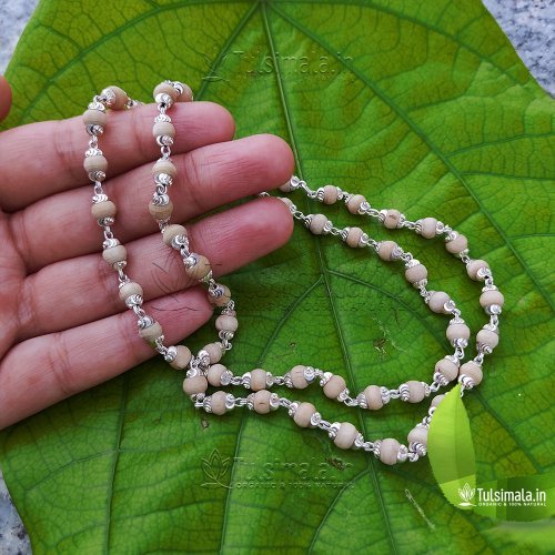 ISKCON Pure Silver Cap with Original Tulsi Kanthi Mala 5mm Beads