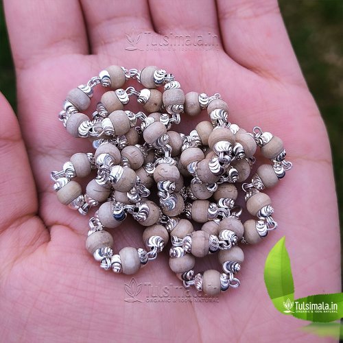 ISKCON Pure Silver Cap with Original Tulsi Kanthi Mala 5mm Beads