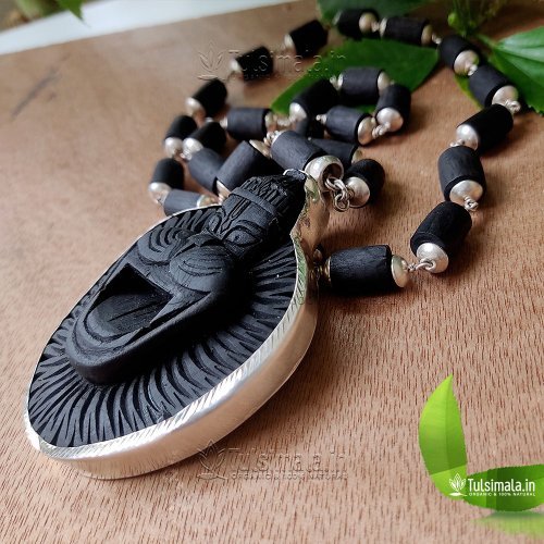 Pure Silver Sri Narasimha Locket Mala,  2.5x1.5 Inches