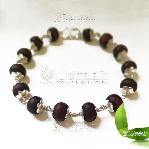 92.5% Pure Silver with Tulsi Bracelet Dark Brown 8 Inches Length