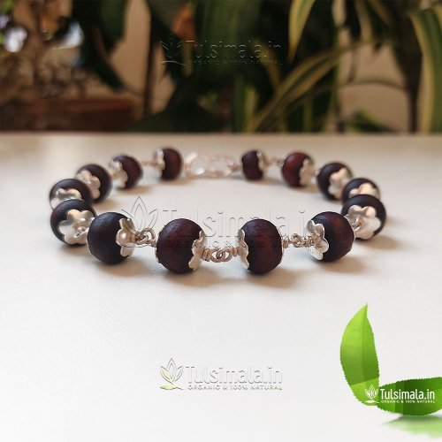 92.5% Pure Silver with Tulsi Bracelet Dark Brown 8 Inches Length