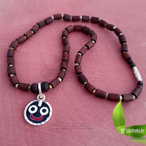 Sri Jagannath Pure Silver Pendant Tulsi Beads Mala 6mm Size