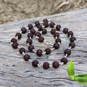 Sri Radha Written Original Tulsi Beads with Pure Silver Neck Mala 3