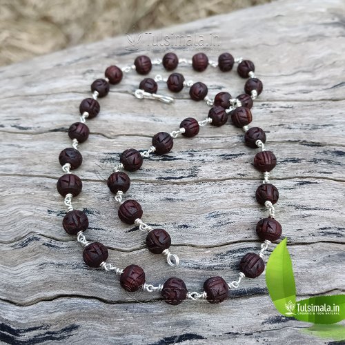 Sri Radha Written Original Tulsi Beads with Pure Silver Neck Mala
