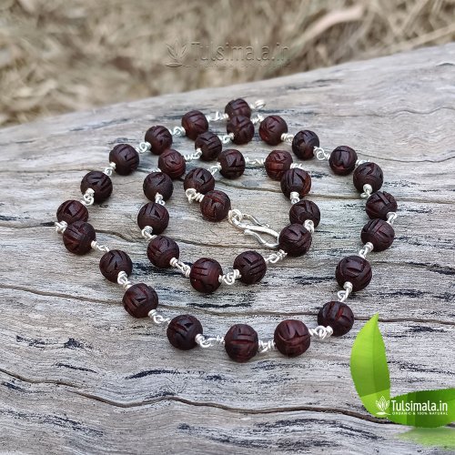 Sri Radha Written Original Tulsi Beads with Pure Silver Neck Mala