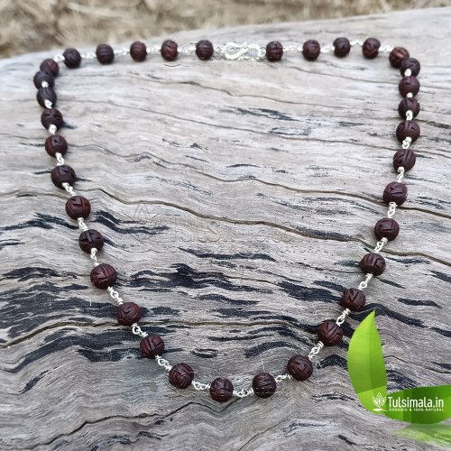 Sri Radha Written Original Tulsi Beads with Pure Silver Neck Mala