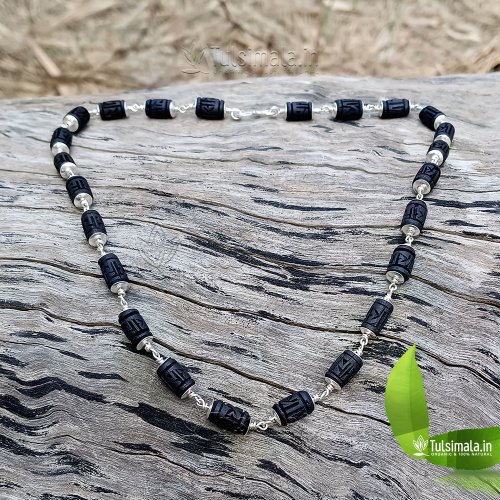 Shrti Radha Carving Origina Tulsi Beads with Pure Silver Kanthi Mala