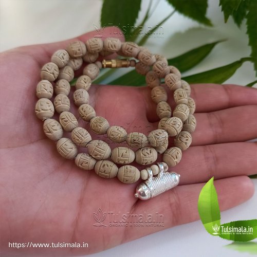 Pure Silver Kavach in Original Tulsi Radha Name Mridangam Shape Beads 6mm