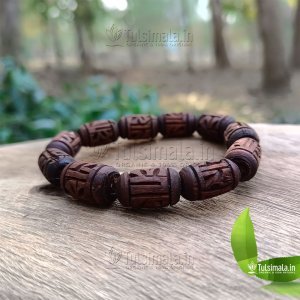 ISKCON Original Tulsi Beads Bracelet 12mm Bead Size with Radha Name Engraved Elastic Thread