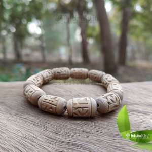 Original Tulsi Beads Bracelet 12mm with Radha Name Engraved and Elastic Thread