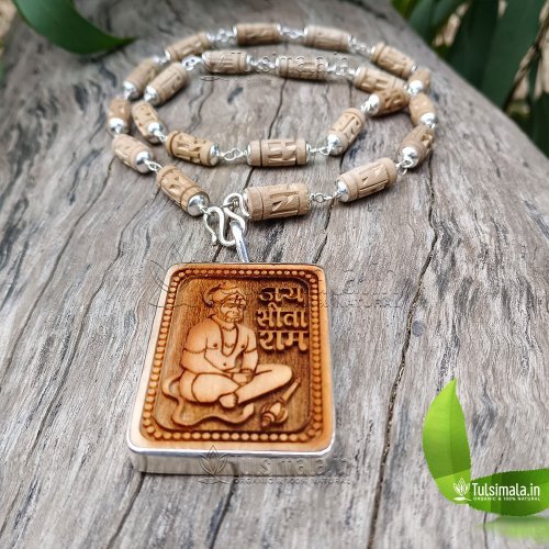 Sitram Original Tulsi Beads Locket Mala with pure Silver mala