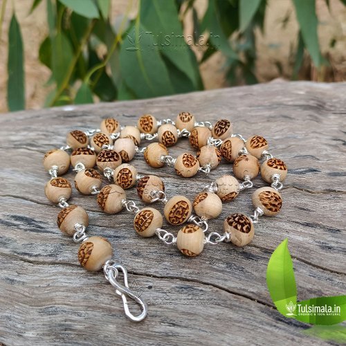 Sri Ram Written Original Tulsi Beads with Pure Silver Necklace