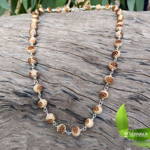 Sri Ram Written Original Tulsi Beads with Pure Silver Necklace
