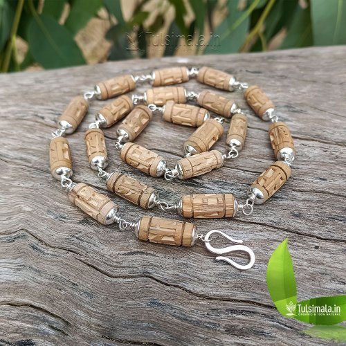 Pure Silver Capping with Shri Ram Written Original Tulsi Beads 8mm Size