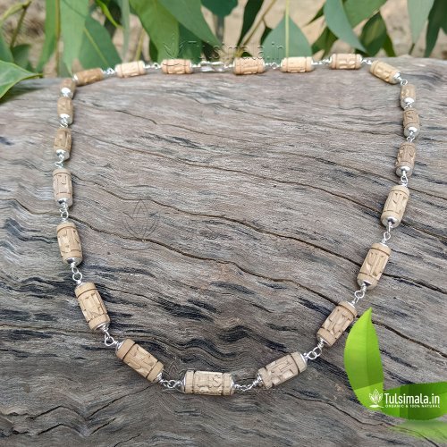 Pure Silver Capping with Shri Ram Written Original Tulsi Beads 8mm Size