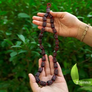 27+1 Original Tulsi Japa Mala Radha carving Handmade Barrel Beads Dark Brown