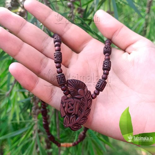 Shri Radha Locket Mala with  Original Tulsi Beads in Dark Brown