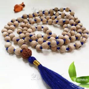 108+1 Beads ISKCON Tulsi Japa Mala with Blue Tassel