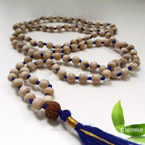 108+1 Beads ISKCON Tulsi Japa Mala with Blue Tassel