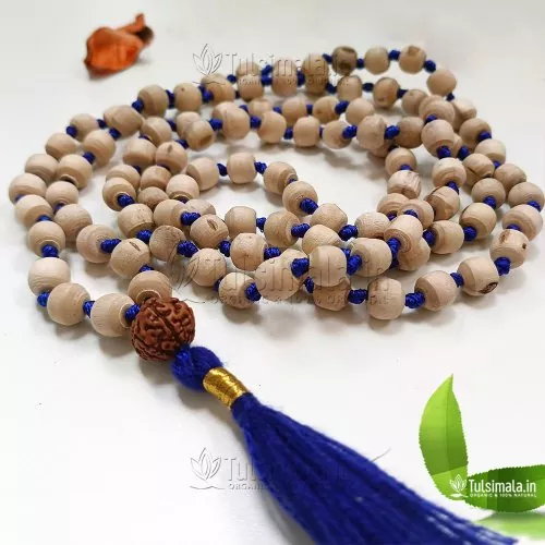 108+1 Beads ISKCON Tulsi Japa Mala with Blue Tassel