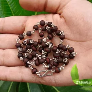 ISKCON 54 Beads Tulsi Beads with Pure Silver Thread 6mm Beads 3